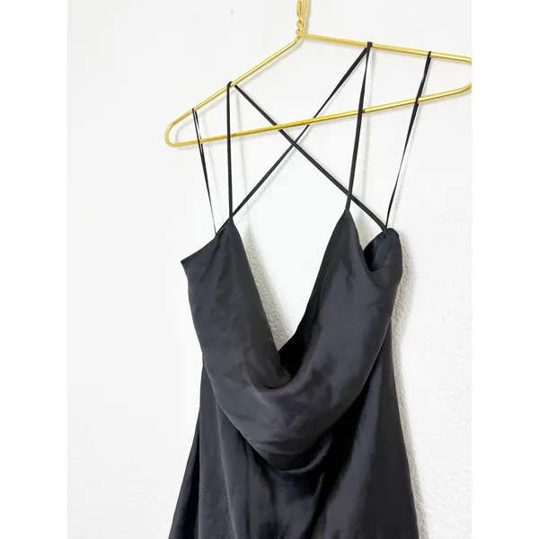 Zara Black Satin Cowl Neck Mini Dress Size Small Strappy Back 7901/338 Cocktail - Image 8