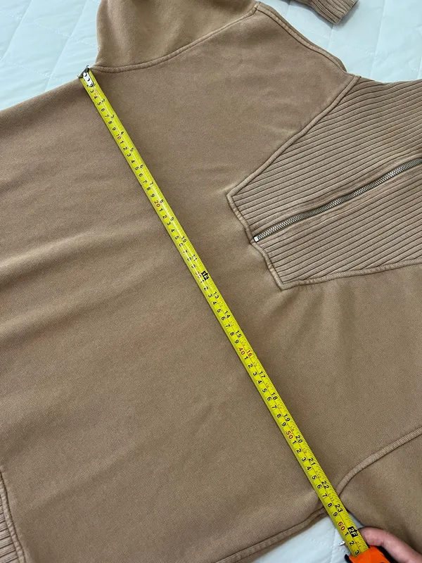 Aerie Camel Quarter Zip Pullover Sweatshirt Cozy Lounge Minimalist Athleisure M - Image 9