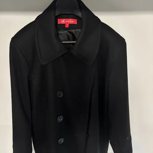 Ann Taylor Anne Klein Black Wool Pea Coat Double-Breasted XL Button Front Notch Lapel Urban - Image 7