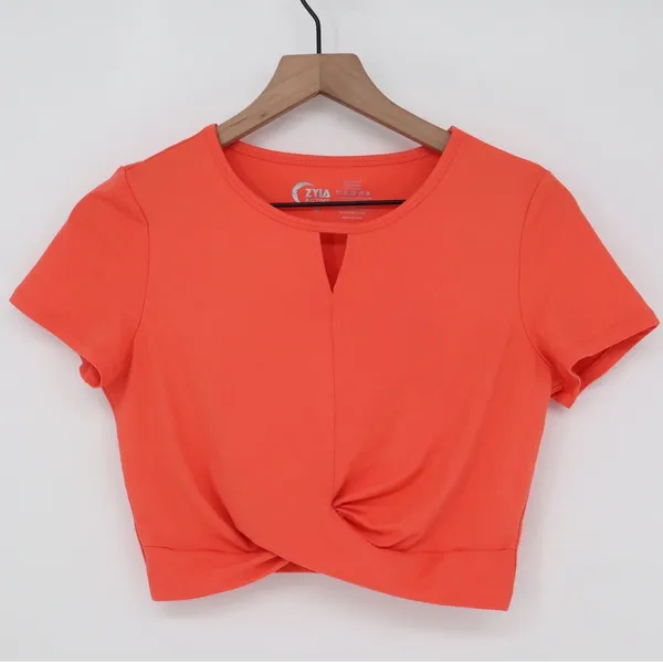 Zyia Active Top Womens M Twisted Front Coral Orange Keyhole Crop Excellent - Image 2