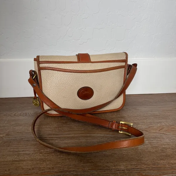 Vintage Dooney & Bourke AWL Equestrian Bag Natural Cream British Tan Brass USA - Image 2