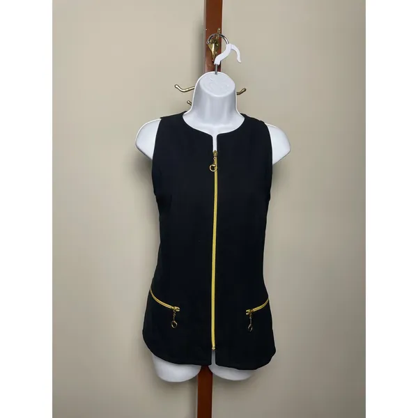 Jones New York Blazer Vest Size 8 Black Gold Zipper Detail 90s - Image 3