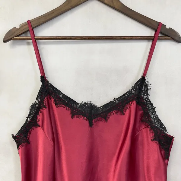 Satin Lace Trim Cami Tank‎ Top Women Large Red Black Coquette Romantic Goth Y2K - Image 3