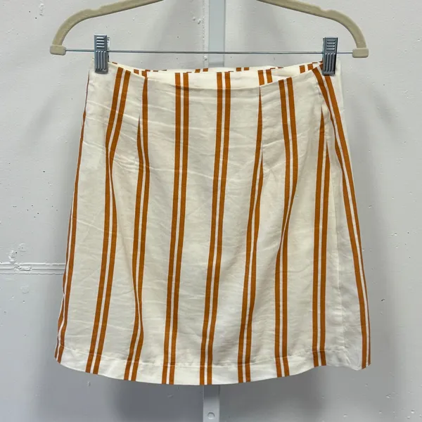 Sancia‎ Striped Wrap Mini Skirt Ochre Cream Tencel Linen Blend XS Summer Boho - Image 2