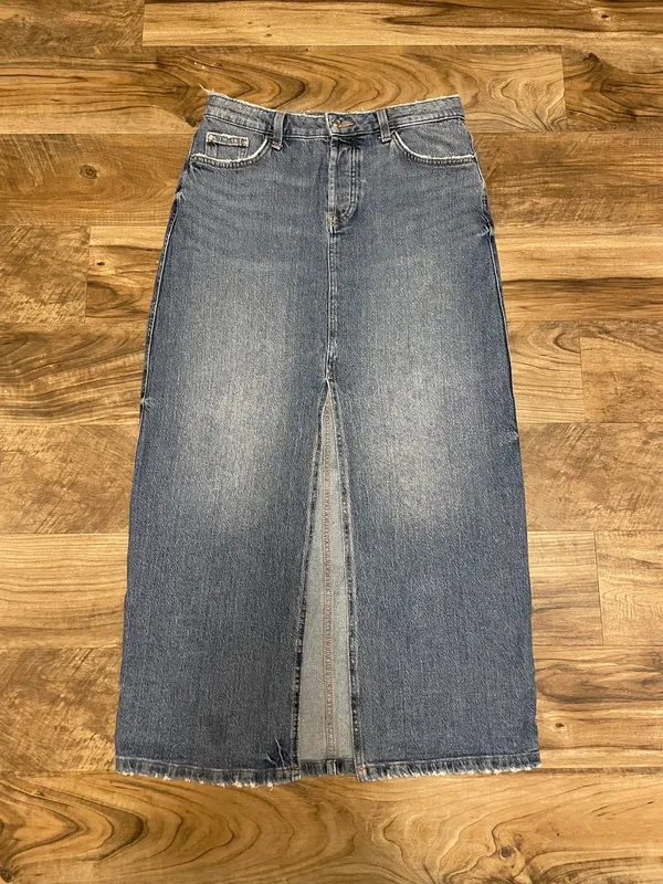 ZARA Denim High-Waist Blue Denim Maxi Skirt with Front Slit Jean Skirt Z1975 Size Med - Image 3