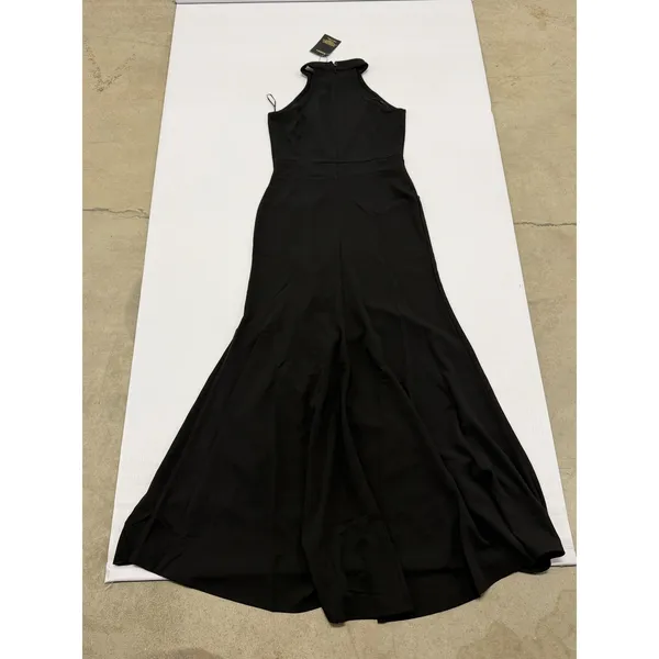 Woosea Womens Black High Neck Ruffle Front Slit Maxi Evening Gown Dress Size M - Image 8