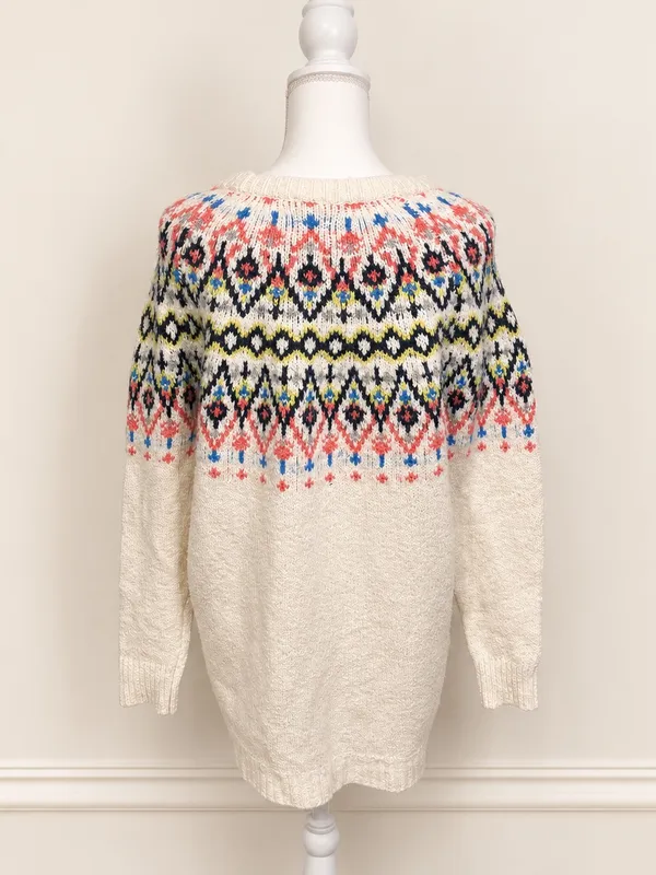 Aerie Fair Isle Oversized Tunic Sweater Women’s XS Ivory Nordic Knit Cowichan - Image 4