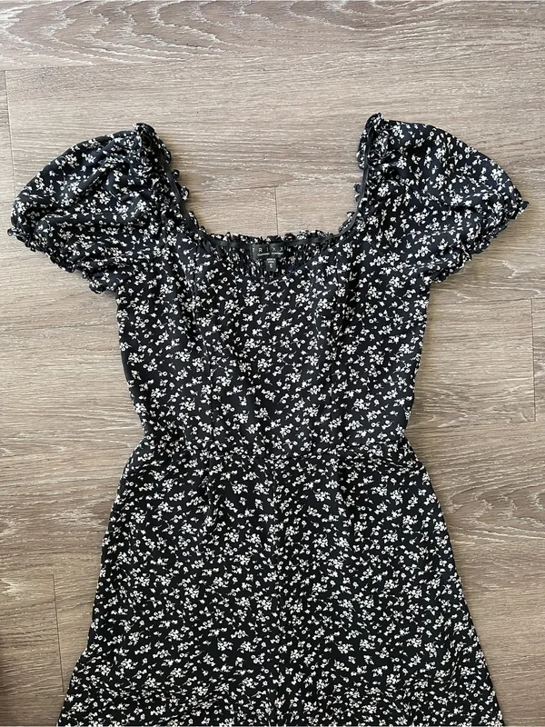 TRIXXI Black Floral Wide Leg Jumpsuit Puff Sleeve Smocked Back S - Image 7