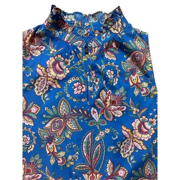 J. Crew‎ Liberty Floral Belle Ruffle Neck Top in Flora Belle Blue Multi Sz 6 - Image 7
