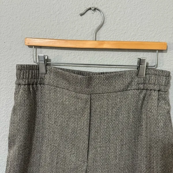 Zara Women‎ Bloggers Favorite Gray Wide Leg Herringbone Elastic Waist Pants Sz L - Image 8