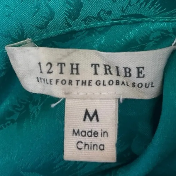 12th Tribe Green Silky Satin Floral Long Sleeve Button Down Mini Shirt Dress M - Image 4