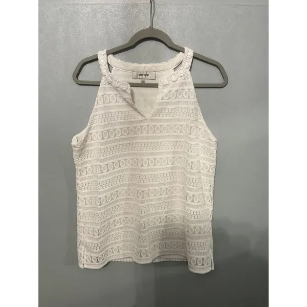 Jones Studio Women Halter Top White Geometric Lace Sleeveless Medium - Image 2