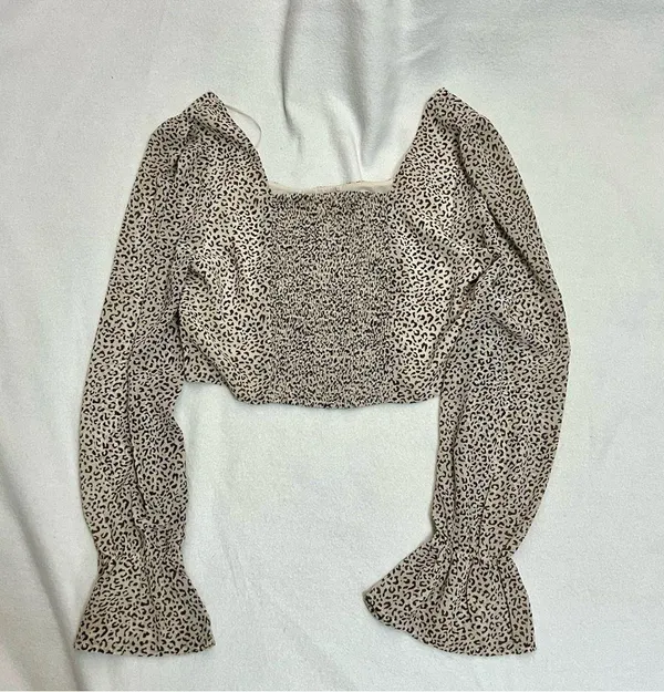 Altar'd State Cheetah Smocked Bell Sleeve Crop Top - Image 6