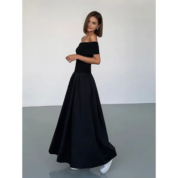 Commense Frenchy Solid Off Shoulder Elegant Minimalist Black Maxi Dress NWT S - Image 7
