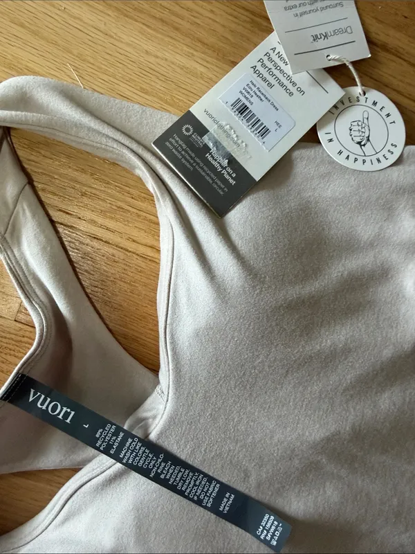 NWT Vuori Halo Racerback Midi Tank Dress Ecru Heather Sz L - Image 2