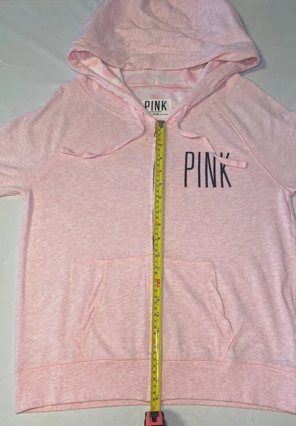 Victoria's Secret PINK Lightweight Light Pink Perfect Zip Hoodie Size Medium EUC - Image 14