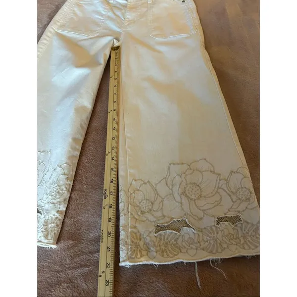 Soft Surroundings The Ultimate Wide Leg Crop Jeans Embroidered Ivory 6 - Image 5