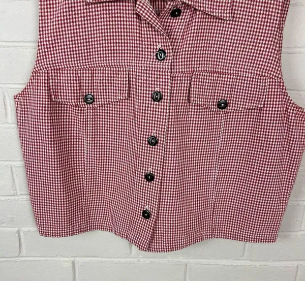Vintage Tattoo Red Gingham Plaid Button Front Vest Top - Image 3