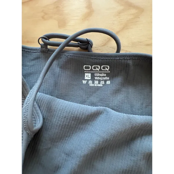OQQ Gray Ribbed‎ Bodysuit XL Nylon Spandex Adjustable Straps - Image 3