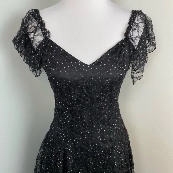 Vintage Nuance Black Shimmering Witchy Goth Dress Small - Image 2