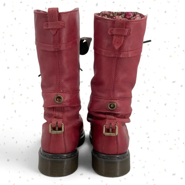 Dr. Martens Triumph Boots Red Oxblood Leather Pirate Fold Down Floral Boots US 9 - Image 7