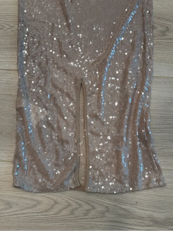 Pretty Little Thing KHAKI SEQUIN SHEER BOAT NECK MAXI DRESS - Image 5