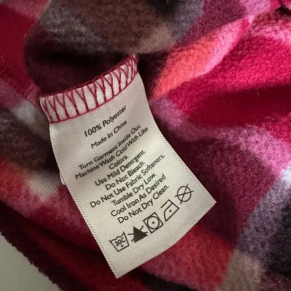 Eddie Bauer Pink/Orange Plaid Quarter Zip Fleece Pullover Sweatshirt - Image 9