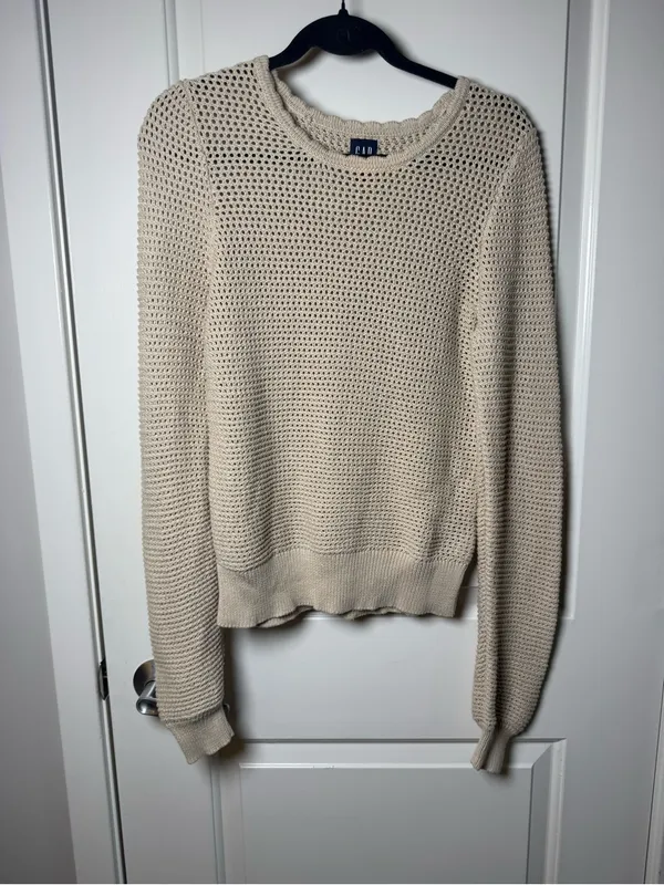 GAP Open-Weave Crewneck Sweater in Light Beige - Image 2