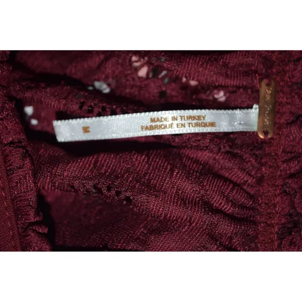 Free People Lace Blouse Womens Medium Burgundy Excellent Smocked Ruffle Keyhole - Image 5