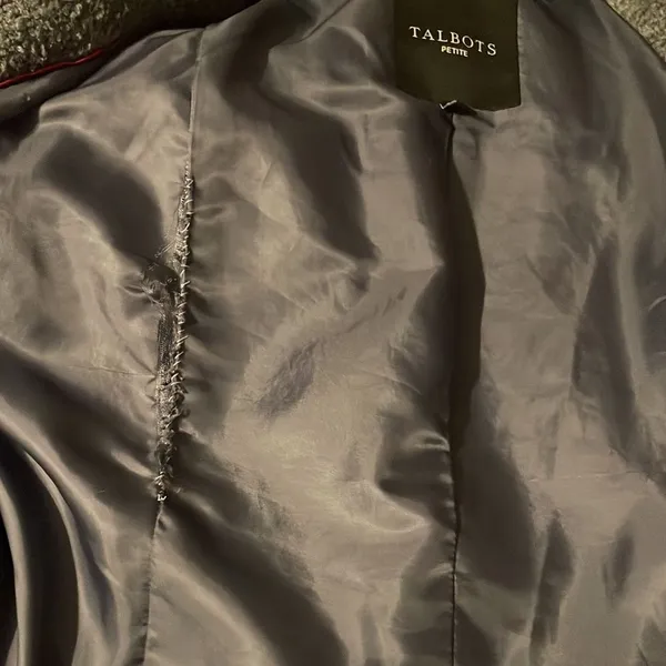 TALBOTS Boucle Wool Blend Coat Grey Faux Fur size Small Petite‎ - Image 11