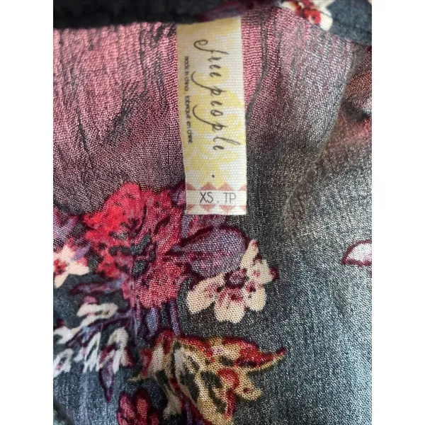 Free People Womens Shirt XS Green Floral Relaxed‎ Tunic Long Sleeve Blouse - Image 5