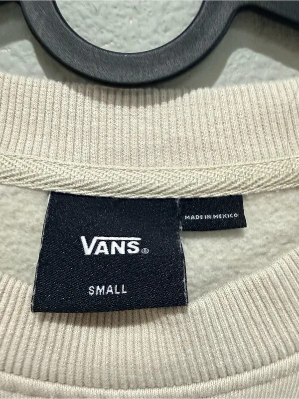 Vans Cream Graphic Crop Crewneck Sweatshirt Size S - Image 3