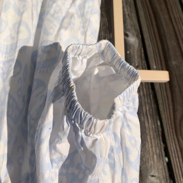Toss Designs Cotton Puff Sleeve White/Blue Print Blouse Top One Size - Image 8