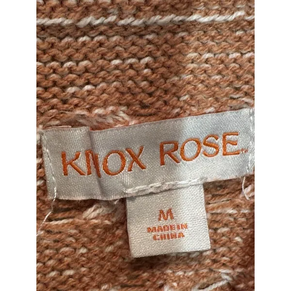 Knox Rose Mock Neck Cable Knit Sweater Womens Medium Terracotta White Pullover - Image 4