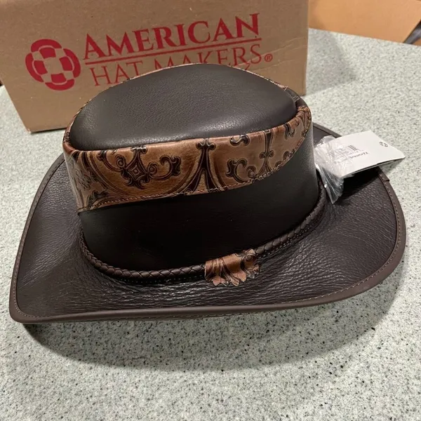 Leather Cowboy Brown Western Hat XXL Falcon Two Tone American Hat Makers - Image 2