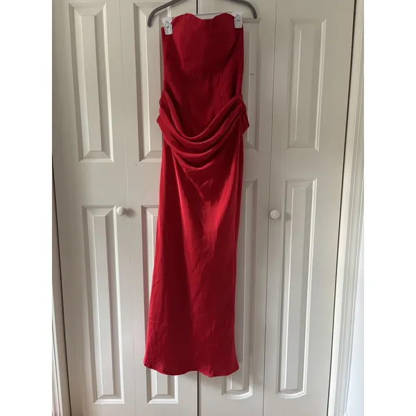 Red Strapless Corset Back Evening Dress Size 8 - Image 3