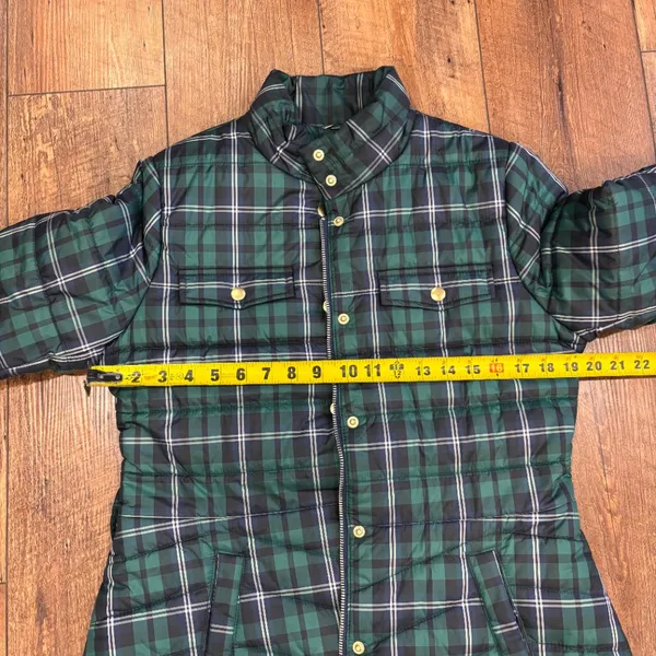 J. Crew Womens Puffer Jacket Size Small Green Tartan Plaid Zip Front (NO BELT) - Image 8