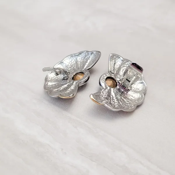 Vintage Clip On Earrings Extra Large Silver/Gold Tone Fan Shape - Loose Clips - Image 7