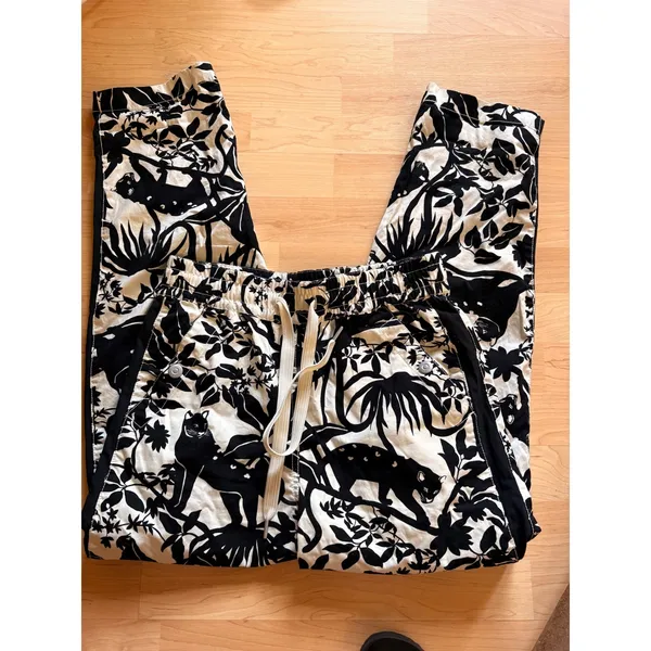 MAEVE Anthropologie Tenley‎ twill track pants black white jungle cat panther XS - Image 2