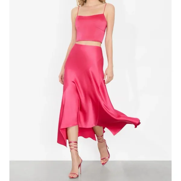Alice + Olivia Rosa Slip Skirt Pink Asymmetric Feminine Satin Women's Size 10 - Image 2
