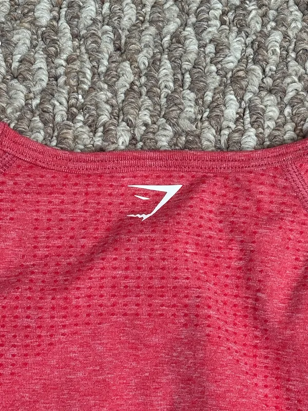 Gymshark Coral Pink Activewear Workout Cropped Long Sleeve Athletic Top - Image 9