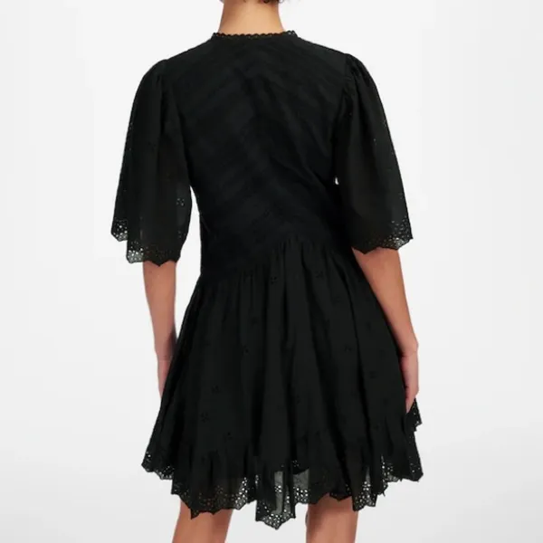 NWT Madewell Black Eyelet Flutter Sleeve Mini Dress in‎ Cotton Size 00 - Image 2