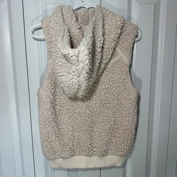 Prana Vest Womens S Pink Cream Sherpa Fleece Hooded Full Zip Permafrost Ribbed - Image 3