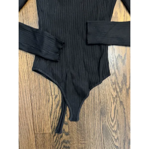 Naked Wardrobe Ribbed Black Turtleneck Thong Bodysuit Sz Small Stretch NEW - Image 3
