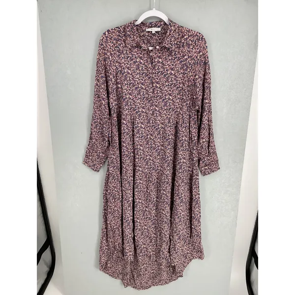Boii Womens Shirt Dress Abstract Floral Tiered Long Sleeve Pink Blue XS - Image 2