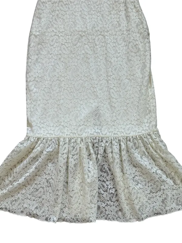 Michael Costello Revolve Cream Lace Midi Dress Puff Sleeve Ruffle Hem Feminine - Image 7