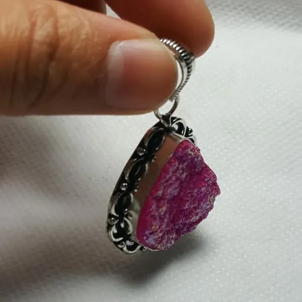 Gemstone Titanium Druzy 925 silver Pendant Necklace Purple - Image 4