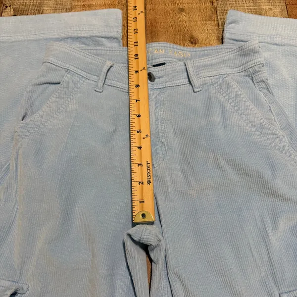 American Eagle Blue Corduroy Super High-Rise Baggy Wide Leg Pants Sz 4 Cargo - Image 6
