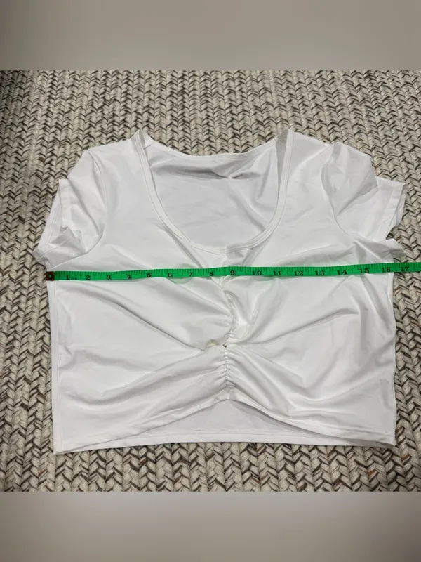 NWOT Halara White Square Neck Short Sleeve Ruched Cropped Top - Image 7