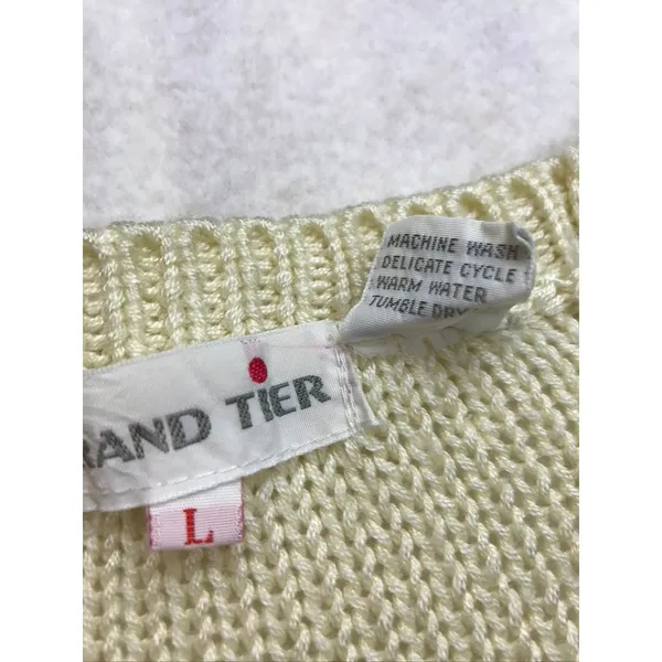 Vintage Grand Tier Womens‎ Cream Cable Knit V Neck Button Vest Sweater Size L - Image 5